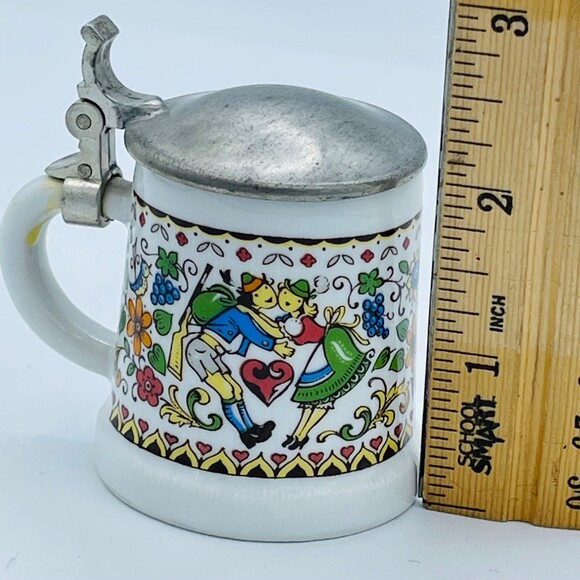 Vintage Mini Rein Zinn BMF West German Beer Stein w/ Pewter Lid Hearts Flowers - Picture 9 of 10